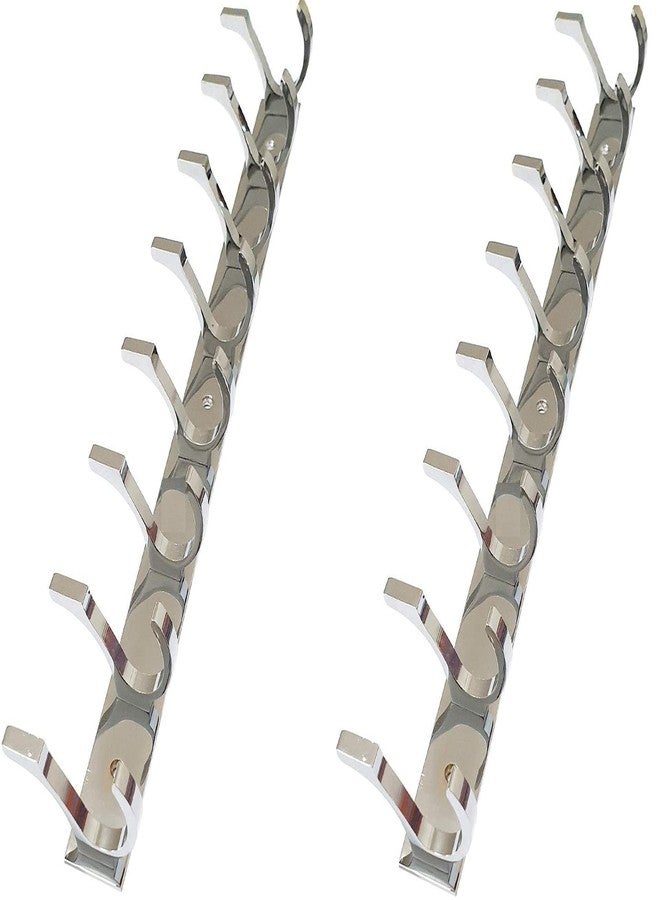 ماب مجموعة من علاقات ملابس من الفولاذ المقاوم للصدأ SC-Premium ذات الحواف المزدوجة - 8 دبابيس، خطافات جدارية للحمام والباب، قسم فضي - Image 1